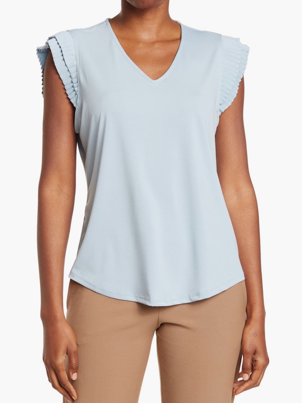 Adrianna Papell NWT Light Blue V-Neck Blouse with Pleated Cap Sleeves
